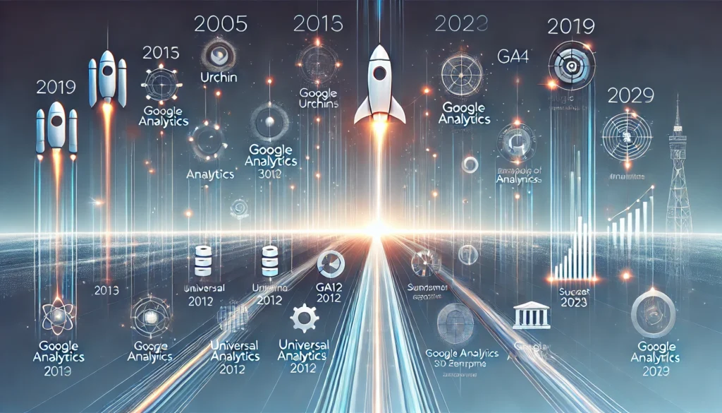 the timeline illustration showcasing the key milestones in Google Analytics history.