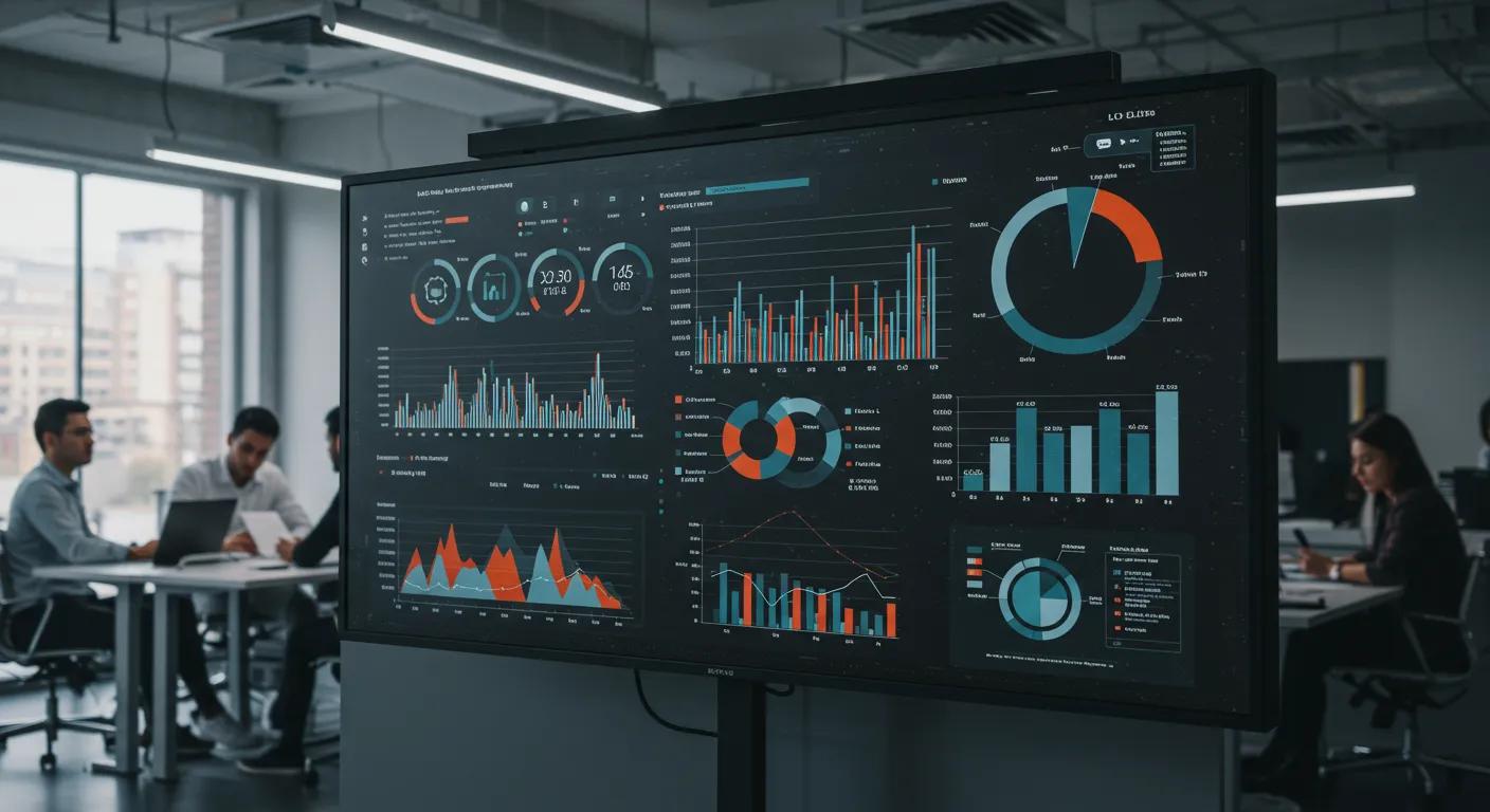 a sleek, modern office environment features a large digital screen displaying vibrant, colorful demographic graphs and charts, emphasizing insightful analytics for targeted marketing strategies amidst a backdrop of engaged professionals analyzing data collaboratively.
