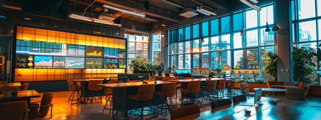 a sleek modern office filled with oversized screens displaying complex data analytics dashboards, with a striking visual focus on highlighted hidden fees and premium features, illuminated by dramatic artificial lighting to accentuate the theme of transparency in pricing.