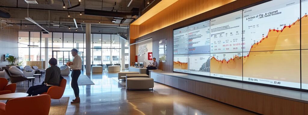 a sleek, modern office setting showcases a professional engaged with a large digital dashboard on a high-resolution screen, displaying intricate analytics graphs and metrics, illuminated by a soft, focused artificial light to emphasize the complexity of hidden fees in google analytics premium features.
