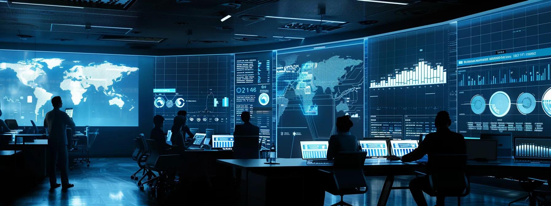a sleek, modern office workspace featuring a large digital display showcasing dynamic analytics dashboards, surrounded by engaged professionals discussing cost-effective alternatives to online data tracking solutions.